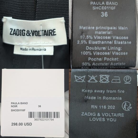 Zadig & Voltaire Paula Band Girls Can Do Anything Black Pant Trouser 36 S NWT - Picture 5 of 9